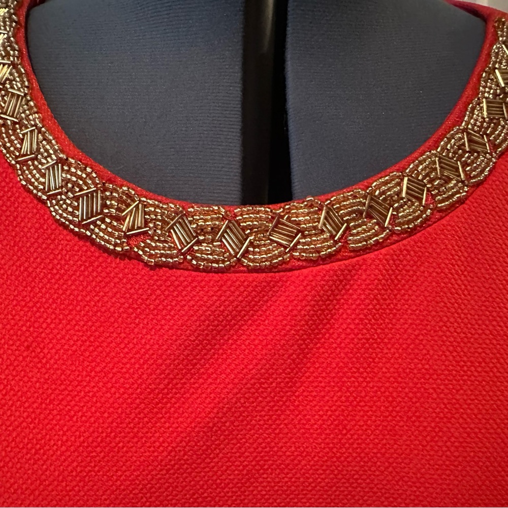 Sandra Darren Orange Dress with Gold Accents